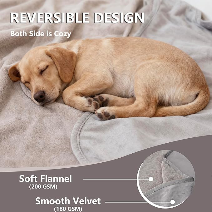 Waterproof Dog Blanket for Bed, Reversible King Size Pet Couch Throw Blankets Leak Proof Sofa Protector for Furniture Machine Washable-82x108,Darkgrey+Lightgrey