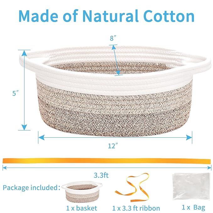 ABenkle Small Basket with Gift Bags and Ribbons, Empty Gift Baskets for Mother's Day, Decorative Boho Rope Woven Nursery Storage Organizer Toy Baskets with Handle for Baby Showers, 12"X 8" X 5"