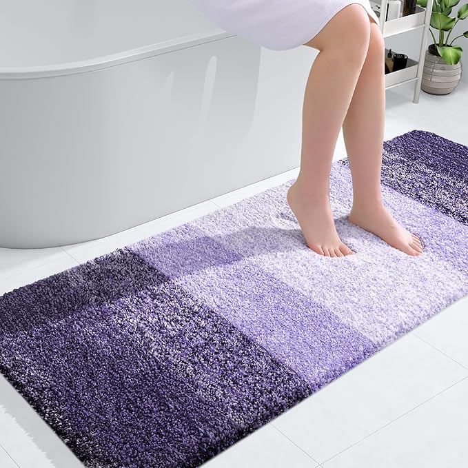 OLANLY Bathroom Runner Rugs 45x27, Extra Soft Absorbent Microfiber Bath Rugs, Rubber Backing, Quick Dry, Machine Washable Bath Mats for Bathroom Floor, Tub and Shower, Home Decor Accessories, Violet