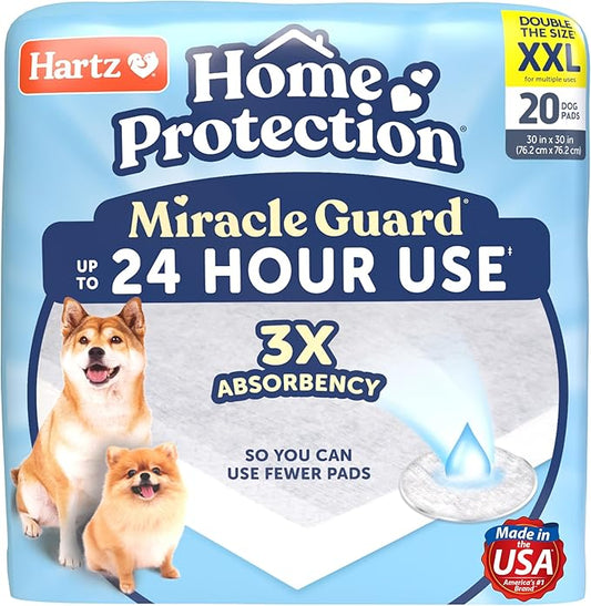 New! Hartz Home Protection Miracle Guard Dog Pads, XXL Size 20 Count, 3X Absorbency & 3X Longer use, Won't Leak and Odor Eliminating