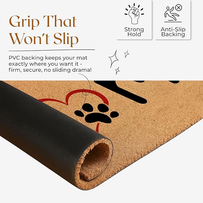 COCONIQ Coir Door Mats 17" X 30", Non-Slip Sturdy, PVC Backed Heavy Duty, Easy to Clean, Ideal for Door Entrance, Patio, Porch, Backyard, Garages, Home with The Love of Paws