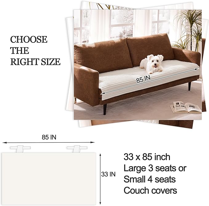 Meider Dual Non-Slip Couch Cover for Dogs Waterproof, Fuzzy Soft Pet Couch Covers for Sofa 3 Cushion, Pet Friendly Soft Dog Bed Covers Sofa Cover Washable (White, 33" x 85" 1 Pack)