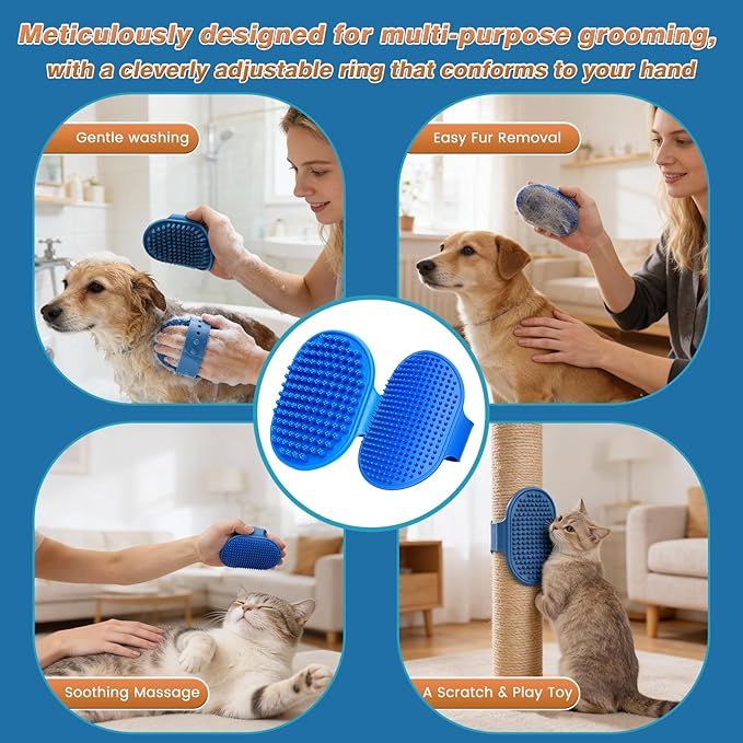 MIYIJHY 7-Piece Pet Grooming Kit with Storage Bag | Portable Bathing Set for Dogs & Cats | Includes Silicone Gloves, Deshedding Brushes & Finger Toothbrushes | All-in-One Pet Care (Ocean Blue)
