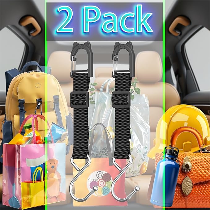 Car Purse Hook Holder, Car Hooks for Headrest, S-Shaped Heavy-Duty Metal Hooks, A Safe Choice for Parents, 2 Packs.