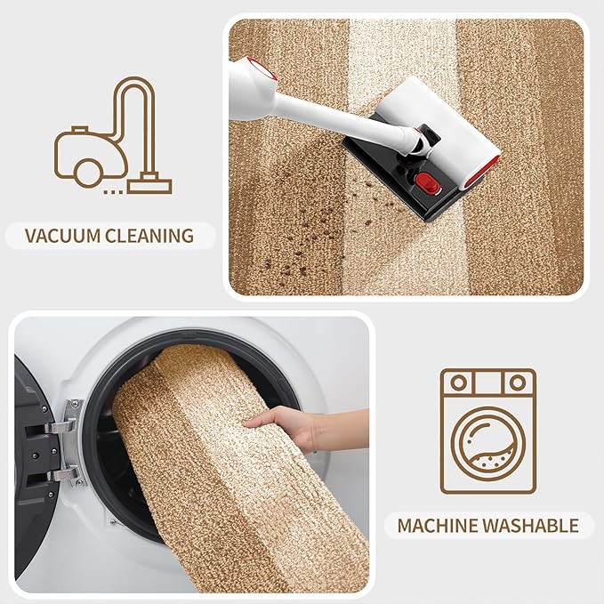 Kitinjoy Indoor Outdoor Door Mat, 59x20 Non-Slip Absorbent Dirt Trapper, Low-Profile Washable Inside Entrance Front Floor Mat, Sturdy Soft Entry Doormats for Entryway, Camel