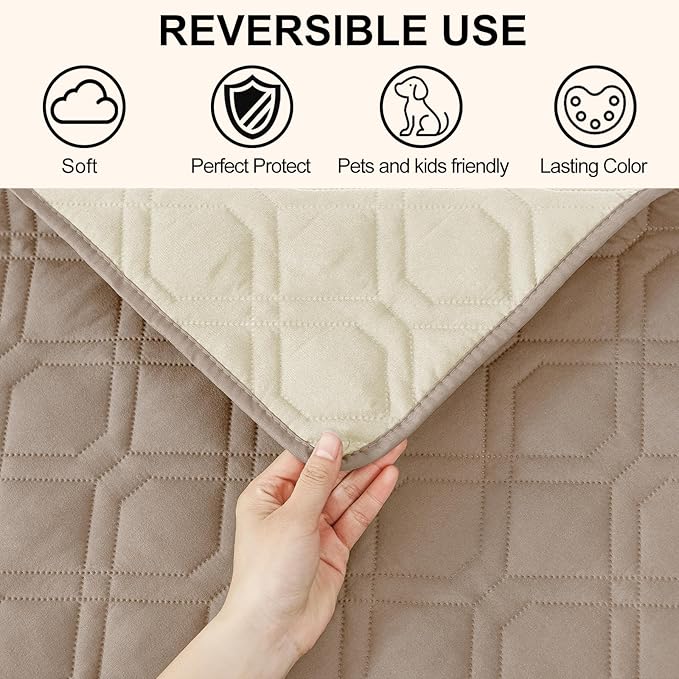 Smiry Reversible Waterproof Couch Covers for Sofa, Washable Dogs Pet Couch Covers for 3 Cushion Sofa Pet Friendly, Water Resistant Furniture Protector Slipcover, Geometric (82"x82", Taupe/Beige)