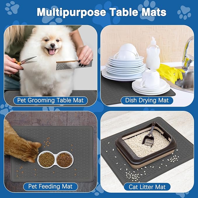 Dog Grooming Table Mat Pad Non Slip, Multipurpose Soft Pet Grooming Table Mats at Home, 28 x 19.7 Inch Silicone Durable Anti-Fatigue Groomer Mats Paw Protection Easy-Clean Cat Dog Bath Mat (Black)