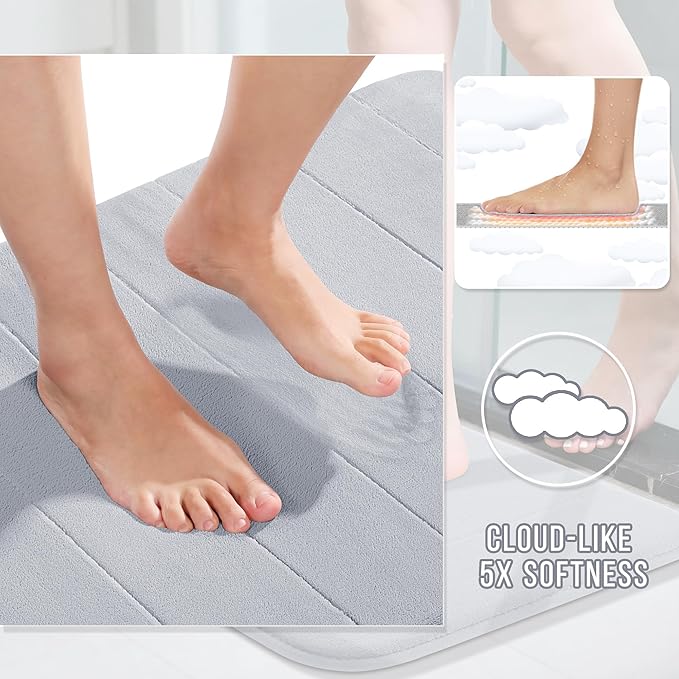 Yimobra Bathroom Runner 60"x24", Non Slip Memory Foam Bath Mat, Super Soft Water Absorbent Hallway Carpet, Machine Washable Rug for Vanity Tub Shower, Silver