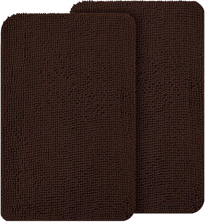 OLANLY Dog Door Mat Set 2-Piece 24x16, Absorbs Moisture and Dirt, Absorbent Non-Slip Washable Doormat, Quick Dry Chenille Mud Mat for Dogs, Entry Indoor Entryway Carpet for Inside Floor, Brown