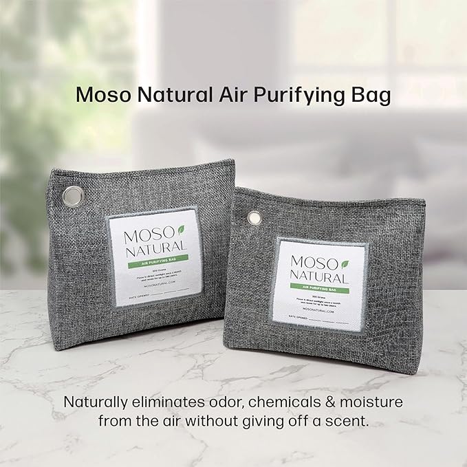 Moso Natural Air Purifying Bag 600g (21oz) Premium Bamboo Charcoal Odor Absorber | Room Deodorizer for Large Spaces, Bedroom, Kitchen, Basement | Pet Odor Eliminator for Home | Unscented (5 Pack)