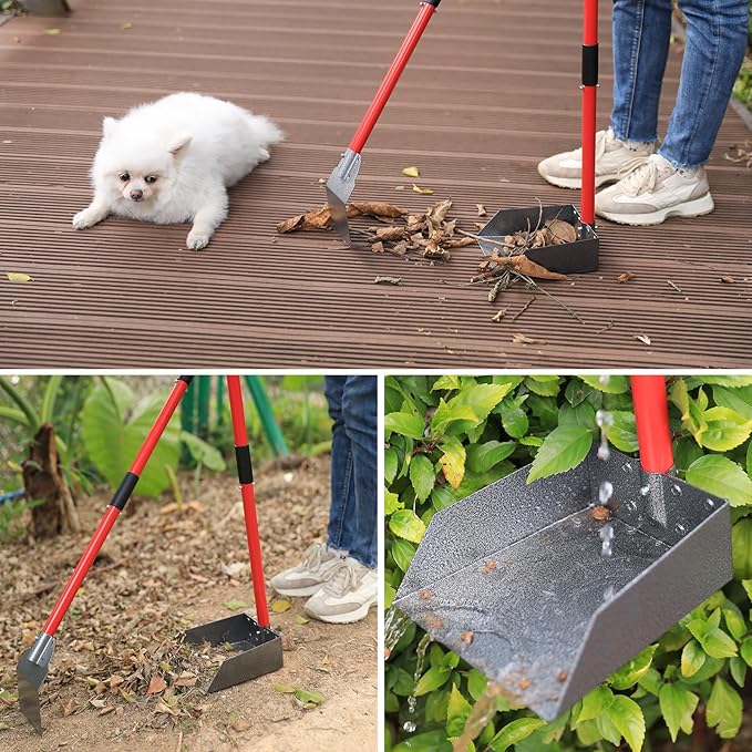 𝗫-𝗧𝗘𝗖𝗢𝗞𝗜𝗧 Pooper Scooper - 𝗗𝘂𝗿𝗮𝗯𝗹𝗲 & 𝗦𝘁𝘂𝗿𝗱𝘆 Spade&Tray Set with Long Handle,Great for Large Small and Multi Dogs,𝗡𝗼 𝗕𝗲𝗻𝗱 𝗗𝗼𝘄𝗻 Easy Cleanup,Use for Yard Grass Gravel Dirt