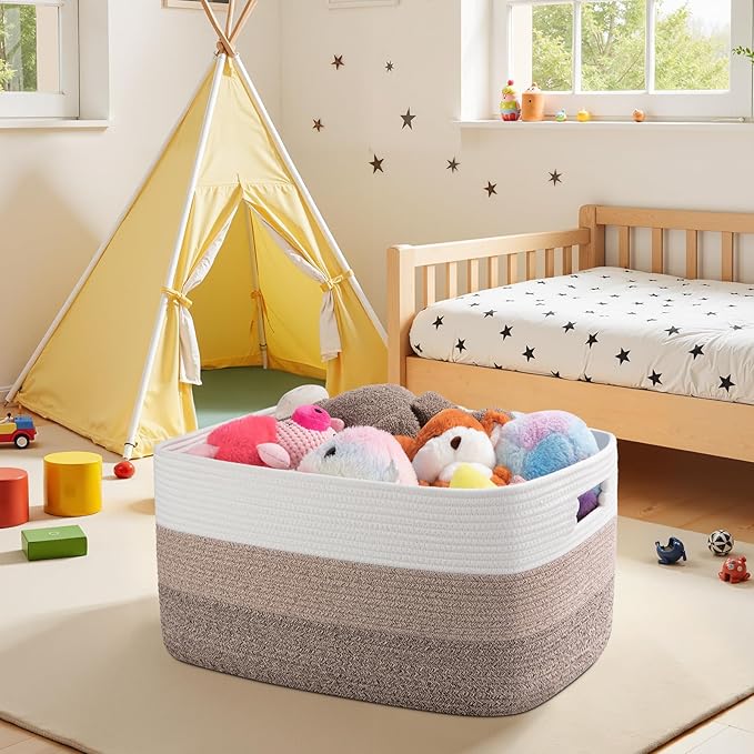 OIAHOMY Large Blanket Basket, 22”x17”x12” Rectangle Woven Baskets, Nursery Blanket Storage Living Room, Toy Storage With Handle, Large Baskets for Organizing-Gradient Yellow