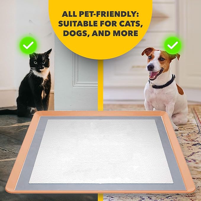 Skywin TidyFriend Dog Pee Pad Holder Tray - Fits Up to 24” x 24” Pee Pad Holder for Dogs - Stable Grip, Raised Edges, Quick-Wipe Silicone Surface Dog Pad Holder for Indoor Flooring Protection (Beige)
