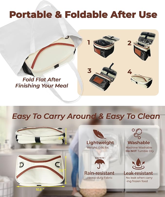 SUNNY BIRD Insulated Lunch Bag with Foldable and Leakproof Design, Thermally Insulated, Shoulder Strap for Women, Men and Teen (White 002)