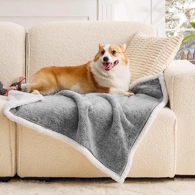 Waterproof Dog Blanket, Reversible Faux Fur & Sherpa Puppy Throw for Couch, Bed & Crate Protection, Soft Cozy Dog Blanket for Small Medium Dogs, 30"x40", Black