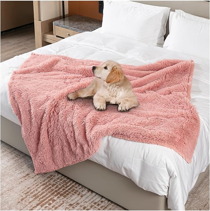 Wowchine Pink Fluffy Waterproof Dog Blanket Long Faux Fur 85x57in Big Pet Blankets Cozy Warm Couch Mat King Size Bed Cover Washable(Pink,XL-85 * 57in)