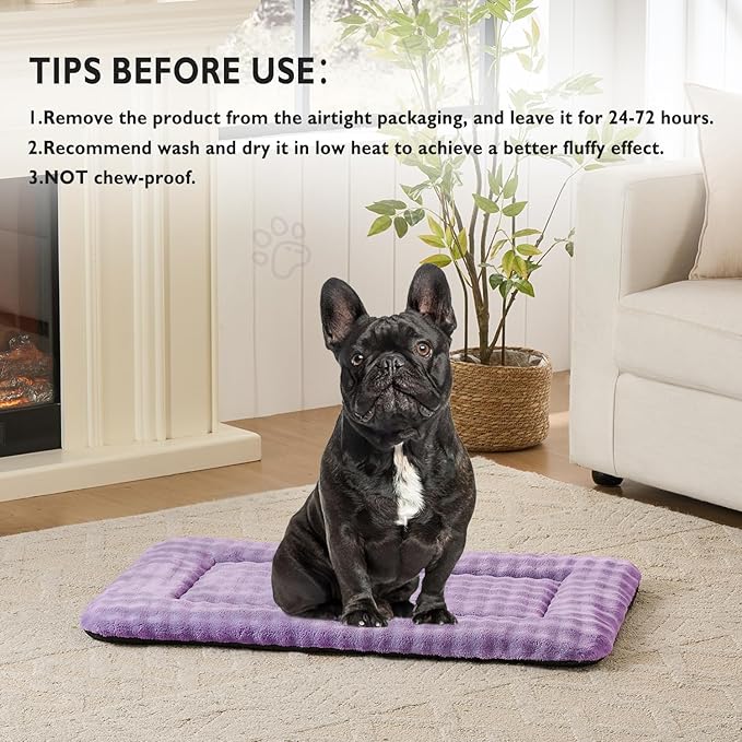 Dog Bed Mat Crate Pad for Medium Dogs, Washable Soft Pet Sleeping Mat Kennel Pad with 3D Bubble Pattern, Dusty Purple, 30"x 19"