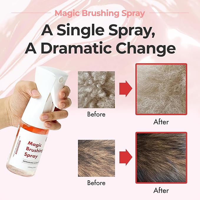 JAYU PET Magic Brushing Spray - Fur Detangler & Dematting Solution, Hypoallergenic Deodorizer, Conditioner & Itch Relief, Shining & Grooming Spray for Dogs (5.8fl oz, 170ml)