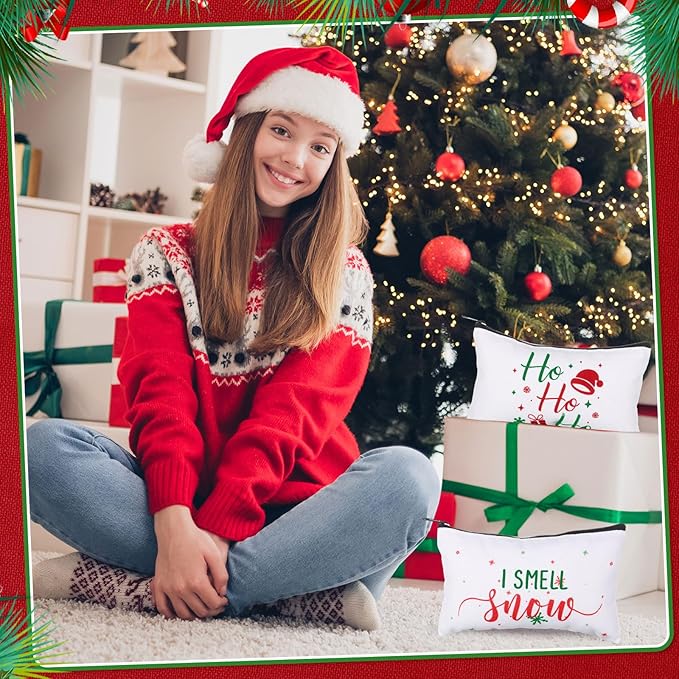 Reginary 20 Pieces Christmas Cosmetic Bag Bulk for Women, Christmas Makeup Bags Gifts with Zipper Toiletry Bag Pouch Travel Accessory Organizer Xmas Gifts, 7 x 4.3 Inches