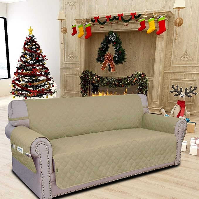 Easy-Going Sofa Slipcover Waterproof Couch Cover for 3 Cushion Couch Sofa Cover Furniture Protector Cover Pets Covers Washable Non-Slip Fabric Pets Kids Children Dog Cat (Sofa, Sand)