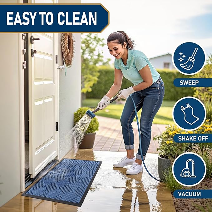 Smiry Front Door Mat Outside Entrance, Heavy Duty Outdoor Indoor Mat, Natural Rubber Doormat, Non Slip, Trap Dirt and Moisture, Easy Clean, Low Profile Patio Porch Entryway Mat, 59x35, Blue