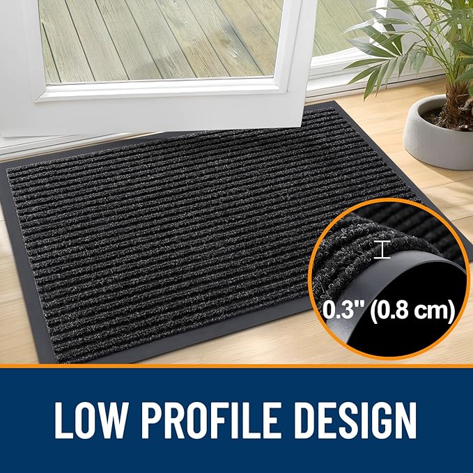 OLANLY Front Door Mat Indoor Outdoor Entrance, Waterproof Heavy Duty Doormat, Fade Resistant, Low Profile, Easy Clean Patio Porch Welcome Floor Mats for Entry, 59x34, Off-Black