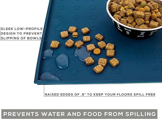 Humble Pet Food Mat Feeding Tray - Non-Slip, Anti-Spill, Raised Dog Food Mat, Easy Clean Waterproof - Premium Quality Silicone - Perfect for Dog Bowl Mat and Cat Feeding Mat Tray, 24" x 16" (Blue)