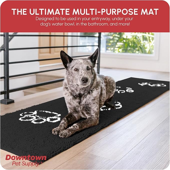 My Doggy Place Microfiber Dog Mat for Muddy Paws, 8' x 2' Charcoal with Paw Print - Non-Slip, Absorbent and Quick-Drying Dog Paw Cleaning Mat, Washer and Dryer Safe - Hallway Runner
