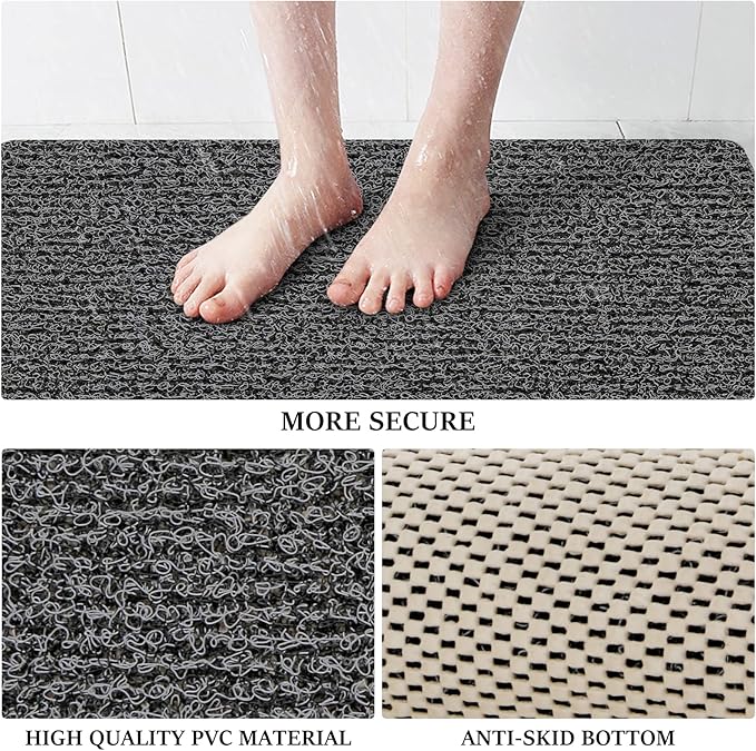 LuxStep Shower Mat Bathtub Mat,24x36 inch, Non-Slip Bath Mat with Drain, Quick Drying PVC Loofah Bathmat for Tub,Shower,Bathroom,Black
