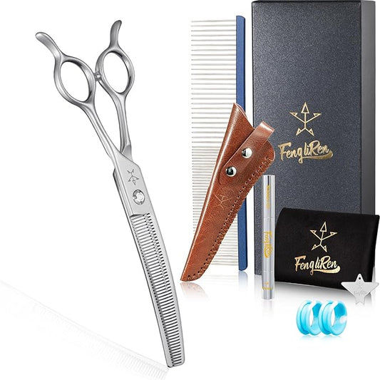 High-end Professional Dog Grooming Curved Thinning Scissors Teeth Blending Shears Pet Texturizing Thinner Blender Shears 7 Inch Extremely Very Sharp Made Of Stainless Steel Alloy For Dog Cat Groomer