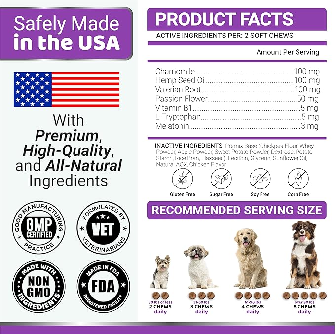 Melatonin for Dogs - 170 Melatonin Chews for Small and Large Dogs - Puppy Sleep Aid - Natural Calming Treats for Stress Anxiety Relief - Canine Sleeping Pills - Thunder, Fireworks, Chewing, Barking