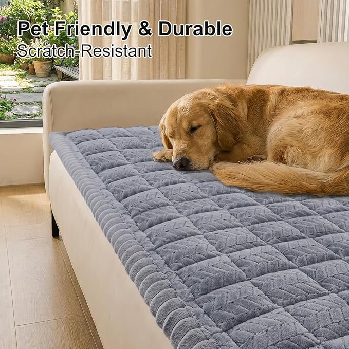 Smiry Non Slip Couch Covers for Dogs, Fuzzy Pet Couch Covers for 2-3 Cushion Sofa Pet Friendly, Soft Sofa Slipcovers Cushion Furniture Protector Washable (Grey, 43" x 63")
