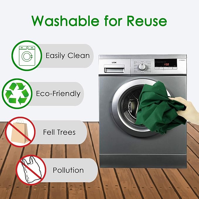 BeeGreen Christmas Green Reusable Grocery Bags Dark Green Reusable Kitchen Bags Bulk Foldable-Machine Washable with Zipper Storage Pouch 50 Packs