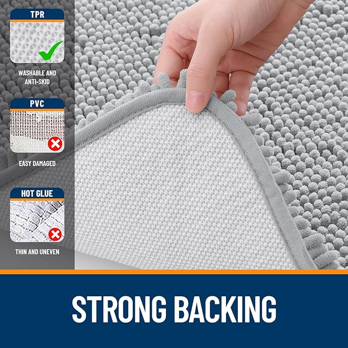 OLANLY Toilet Rugs U-Shaped 24x24, Extra Soft Absorbent Chenille Contour Bathroom Rugs for Toilet, Dry Quickly, Machine Washable, Non-Slip Bath Mat, Light Grey