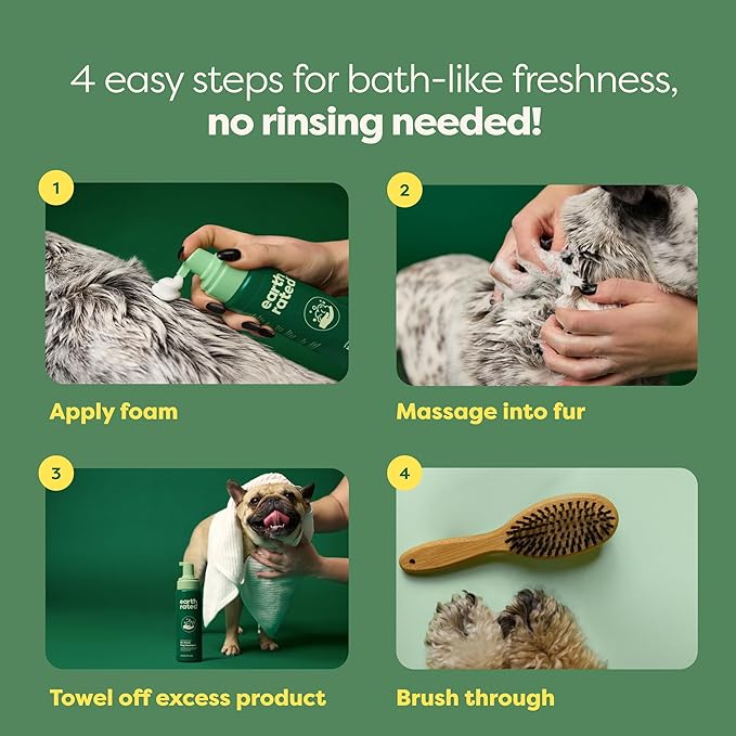 Earth Rated Waterless Dog Shampoo & Conditioner, Convenient No-Rinse Wash for Cleaning, Conditioning & Detangling, for All Coat Types, Refreshing White Tea and Basil Scent, 7 oz