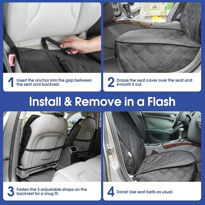ALLANSING Front Seat Cover with Side Flaps - Waterproof, Durable Captain Seat Protector for Dogs & Humans, Protects from Dirt, Fur, Scratches, Fits Cars, SUVs, Trucks, Minivans(1-Pack)