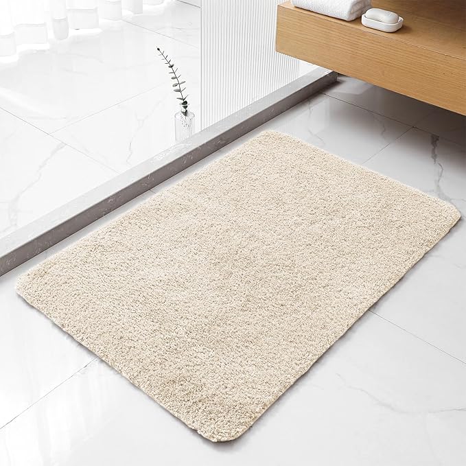 Beige Bathroom Rugs 24"x36" - Fluffy Microfiber Bath Mat, Non Slip and Absorbent Bathroom Floor Mat, Machine Washable Plush Rug - Ideal for Tub, Cabinet or Washroom