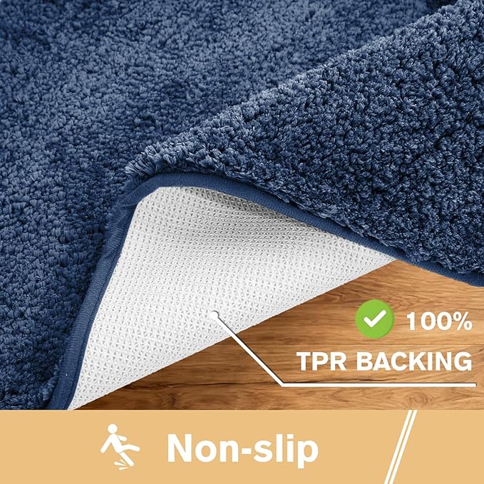Navy Blue Bathroom Rugs 17"x24" - High-Density Microfiber Bath Mat, Fluffy Non Slip Absorbent and Washable Bathroom Mat - Ideal for Small Spaces, Vanity, Toilet, or Pet Mat