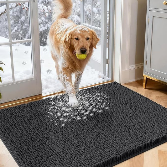 2 Pieces Muddy Door Mats for Dogs, 36" X 24" Chenille Absorbent Doormat, Trap Dirt Non Slip Heavy Indoor Doormat Soft Dog Bed Mat Front Inside Door Mat for Indoor Outdoor Entrance,Dark Grey