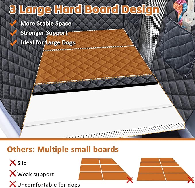 Back Seat Extender for Dogs, Hard Bottom Dog Car Seat Cover for Back Seat Support 420lbs Waterproof Back Seat Pet Cover for Dogs Scratchproof Large Dog Hammock Bed for Cars SUV and Truck