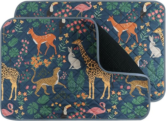 IEUUMLER Washable Pee Pads for Dogs, 2 Pack Forest Pattern Reusable Waterproof Puppy Pads, Non-Slip Super Absorbent Dog Training Pad for Playpen Crate Bed EU013 Navy Blue Jungle, 41x41