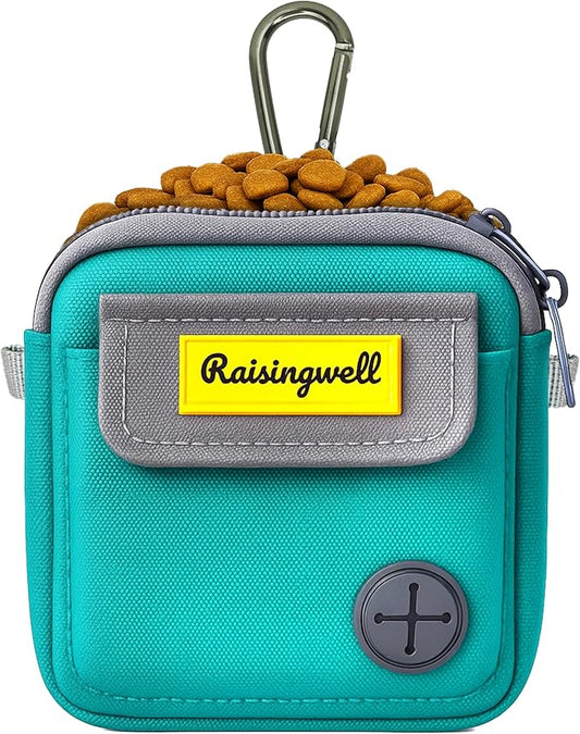Raisingwell Dog Treat Pouch for Pet Walking and Training with Clicker Poop Bags and Three Bags Design Small Fanny Zipper Pack Holder for Puppy Snack Dispenser Kit for Leash and Outdoor Use (Green)