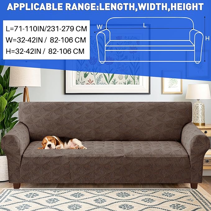 YEMYHOM 1 Piece Stretch Oversized Couch Covers for 4 Seat, Jacquard Extra Large Sofa Cover with Non-Slip Elastic Bottom, Thickened Slipcover Furniture Protector for Dogs Pets (X-Large, Brown）