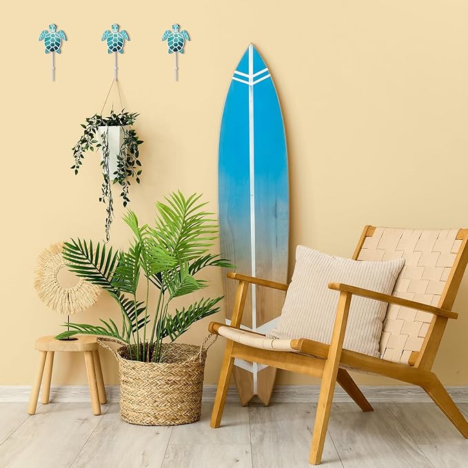 Weysat 4 Pcs Nautical Sea Turtle Wall Hooks Turtle Wall Mounted Key Holder Nautical Bathroom Decor Summer Rustic Decorative Hook for Living Room Bathroom