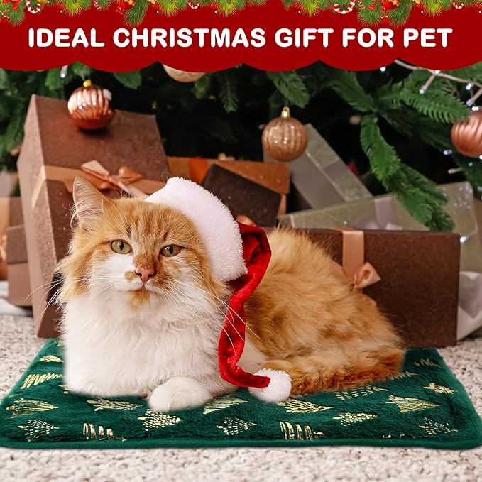 Clysee 4 Pack Self Heating Cat Bed Cat Self Warming Pad with Removable Cover Extra Warm Thermal Pet Pad Washable Pet Crate Mat Anti Slip Kennel for Indoor Outdoor Pets (Christmas Tree,16 x 20 Inches)