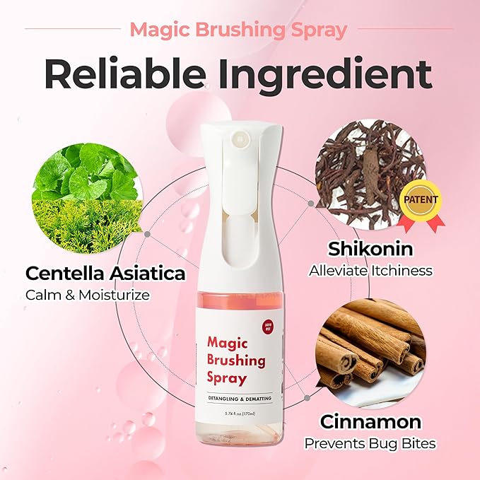 JAYU PET Magic Brushing Spray - Fur Detangler & Dematting Solution, Hypoallergenic Deodorizer, Conditioner & Itch Relief, Shining & Grooming Spray for Dogs (5.8fl oz, 170ml)