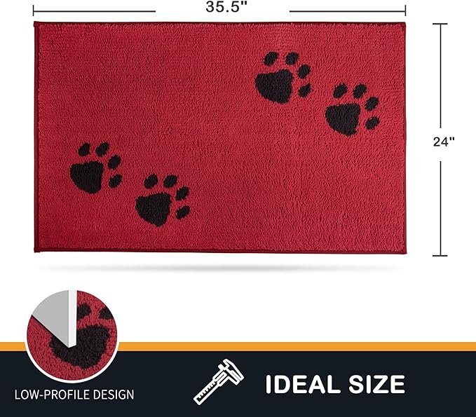 PURRUGS Dirt Trapping Door Mat 24" x 35.5", Non-Skid/Slip Machine Washable Microfiber Entrance Rug, Shoes Scraper, Dog Doormat, Super Absorbent Floor Mat for Muddy Wet Shoes and Paws, Red