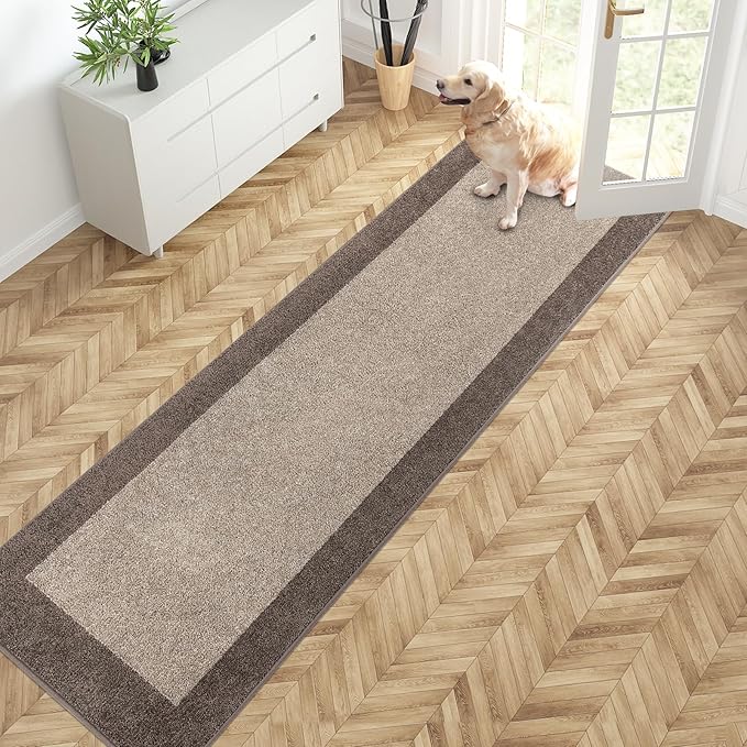 PURRUGS Dirt Trapping Door Mat 24" x 96", Non-Slip Machine Washable Entry Rug, Entrance Mat, Indoor Front Door Mat, Super Absorbent Entryway Rug for Muddy Shoes & Paws, Beige & Grayish Brown