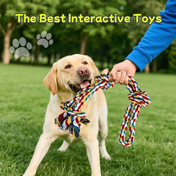 Rocfish [4 Pack Dog Rope Toys for Aggressive Chewers, Nearly Indestructible Tug of War Toys for All Dog Sizes, 100% Cotton Teeth Cleaning Chew Rope, Heavy Duty Tug Toy to Relieve Dog Boredom