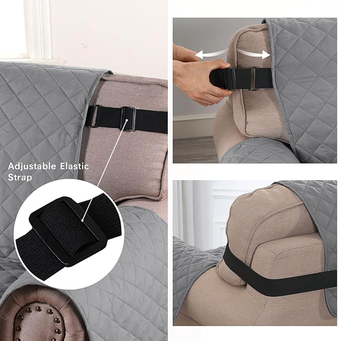 H.VERSAILTEX Reversible Chair Couch Covers for 1 Cushion Couch Sofa Water Resistant Chair Slipcover Quilted Chair Cover Super Anti-Slip Furniture Protectors for Dogs(Armchair, Light Grey/Beige)